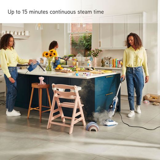 Vax Steam Fresh Total Home CDST-SFXT Steam Mop with up to 15 Minutes Run Time - Navy Blue - Annotation - 15 mins clean time shot